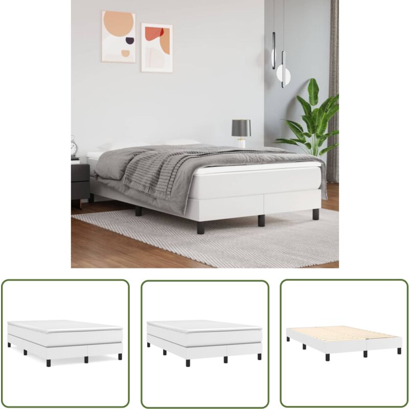 Doc&et² - The Living Store Cadre de lit sans matelas blanc 120x200 cm similicuir - Cadre De Lit - Lit Double - Lit Blanc - Similicuir - Meuble Chambre