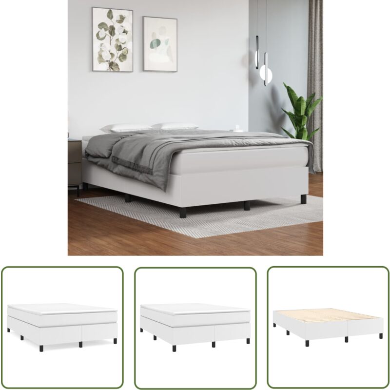 Doc&et² - The Living Store Cadre de lit sans matelas blanc 140x190 cm similicuir - Cadre De Lit - Lit Double - Similicuir - Lit Blanc - Meuble Chambre
