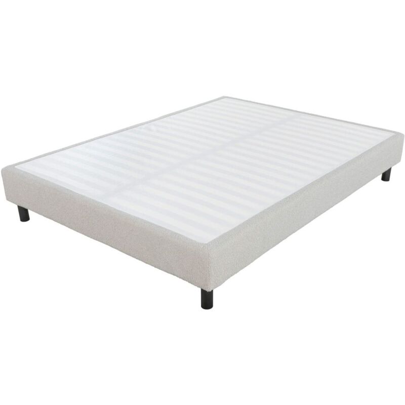 Ebac Literie - Sommier déco en Kit + pieds 140x190 - Newkit 40 lattes bois - Tissu crème - h. 18 cm