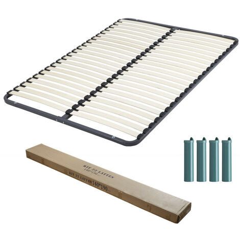 Sommier démontable + pieds 140x190 22 lattes - 44 lattes bois - Fabrication française