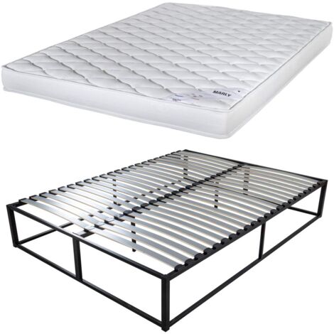 Sommier démontable surélevé KIT27 + Matelas Marly - 40 lattes bois - Gain de place