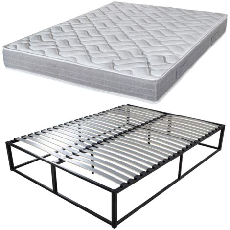 Sommier démontable surélevé KIT27 + Matelas Maryland - 40 lattes bois - Gain de place