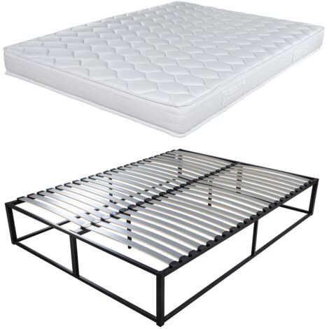 Sommier démontable surélevé KIT27 + Matelas Montana - 40 lattes bois - Gain de place