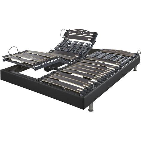 Sommier électrique Action + Réglage fermeté zone lombaires - Gris - 2x90x200 - - Gris