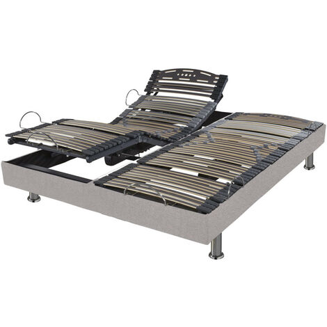 Sommier électrique Confort + Réglage fermeté zone lombaires - Lin - 2x80x200 - - Lin