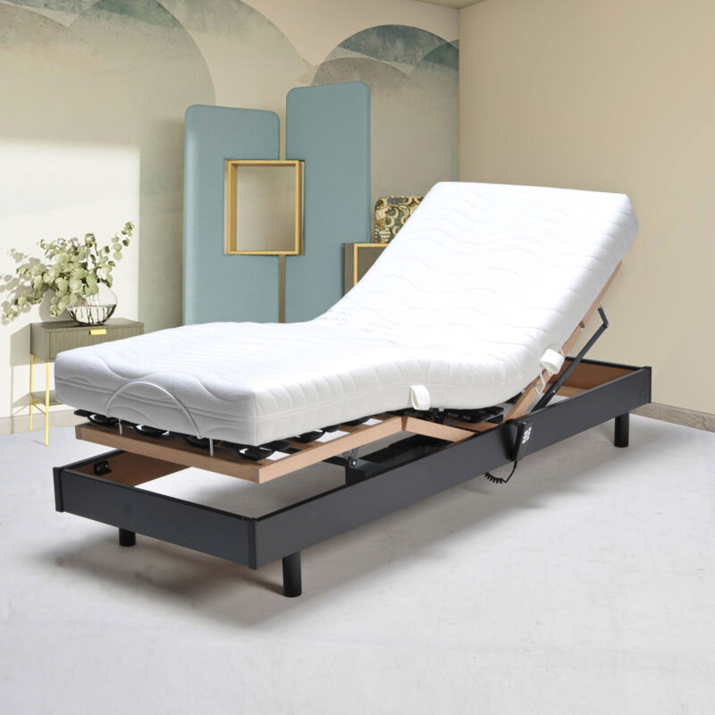 M&S – Sommier électrique réglable à plots 80x200 cm noir – 2 moteurs puissants – 10 rangées de plots – 160 points de soutien – Télécommande incluse