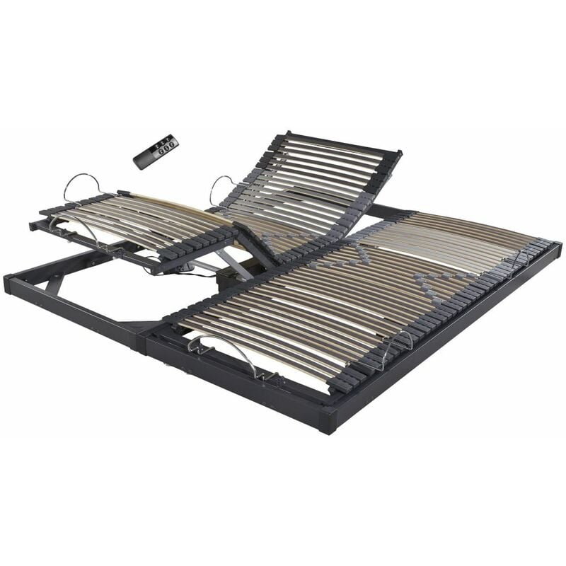 Ebac Literie - Sommier électrique S50 -Lattes bois -Réglage fermeté zone lombaires -2x80x200 -Gris