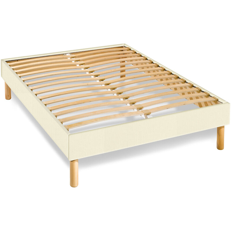 Sommier en Kit 14 lattes nues, coutil tissu coton 120x190cm, coloris écru