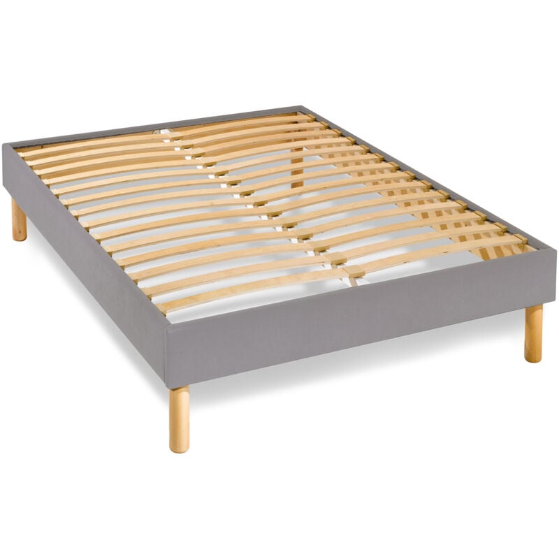Sommier en Kit 14 lattes nues, coutil tissu coton 120x190cm, coloris grison