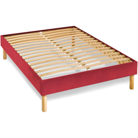 Sommier en Kit 14 lattes nues, coutil tissu coton 120x190cm, coloris rouge