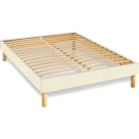 Sommier en Kit 14 lattes nues, coutil tissu coton 140x190cm, coloris écru