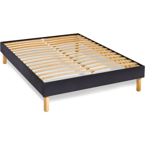 Sommier en Kit 14 lattes nues, coutil tissu coton 140x190cm, coloris noir