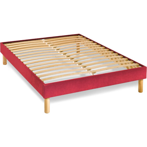 Sommier en Kit 14 lattes nues, coutil tissu coton 140x190cm, coloris rouge