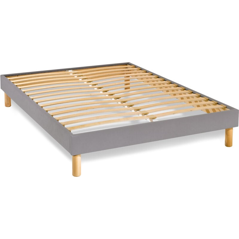 Sommier en Kit 14 lattes nues, coutil tissu coton 160x200cm, coloris grison