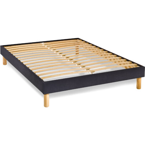 Sommier en Kit 14 lattes nues, coutil tissu coton 160x200cm, coloris noir