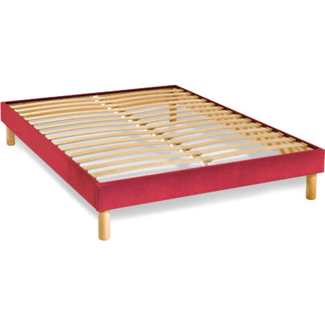 Sommier en Kit 14 lattes nues, coutil tissu coton 160x200cm, coloris rouge