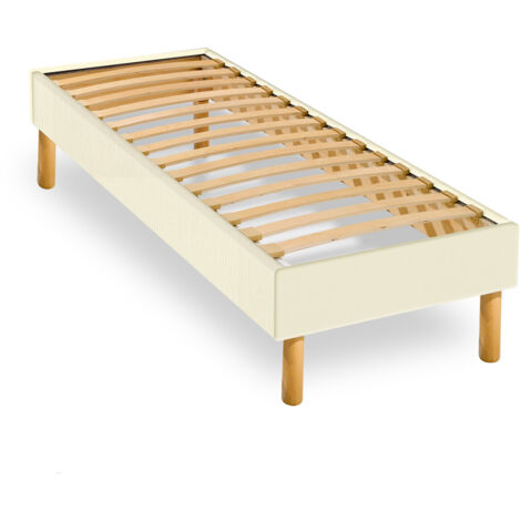 Sommier en Kit 14 lattes nues, coutil tissu coton 90x190cm, coloris écru