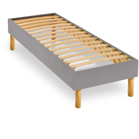 Sommier en Kit 14 lattes nues, coutil tissu coton 90x190cm, coloris grison
