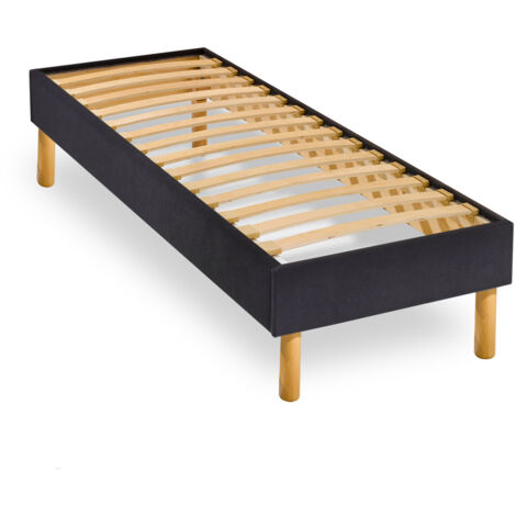 Sommier en Kit 14 lattes nues, coutil tissu coton 90x190cm, coloris noir