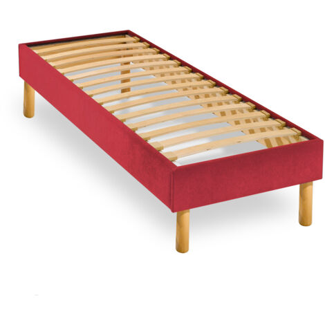 Sommier en Kit 14 lattes nues, coutil tissu coton 90x190cm, coloris rouge