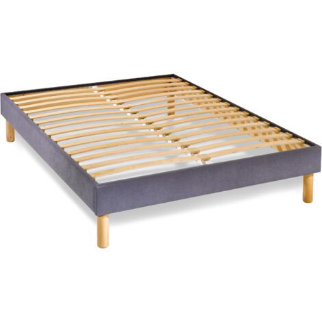 Sommier en Kit 14 lattes nues, coutil tissu microfibre gris 140x190cm