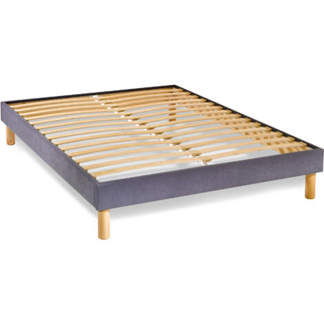 Sommier en Kit 14 lattes nues, coutil tissu microfibre gris 160x200cm