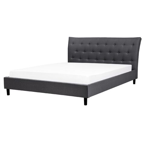 Sommier et Cadre de Lit Double 160 x 200 cm en Tissu Gris Foncé Clouté Saverne - Gris