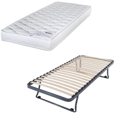 Sommier gigogne + matelas Marly - 90x190 - Mousse - 20 lattes bois - Gain de place