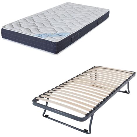 Sommier gigogne + matelas Melior - 80x190 - Mousse - 20 lattes bois - Gain de place