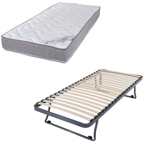 Sommier gigogne + matelas Wave - 90x190 - Mousse - 20 lattes bois - Gain de place