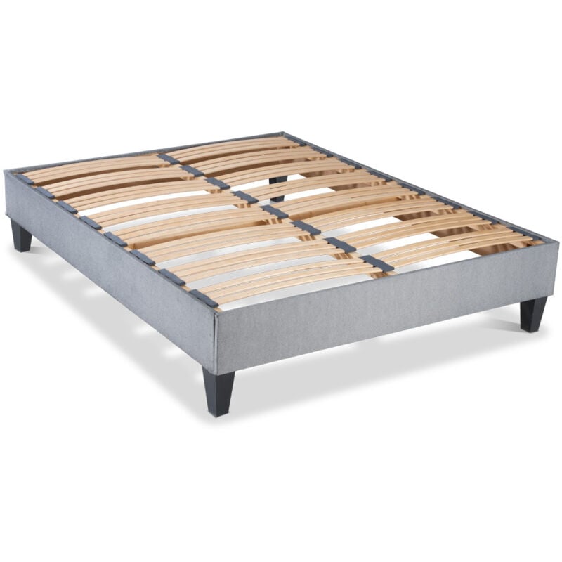 Olympe - literie Sommier à lattes en bois ergostar 160x200 cm Coloris Gris clair Livré en kit