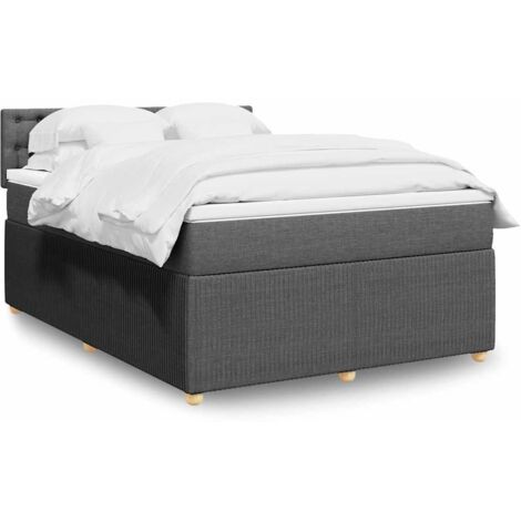 Sommier Gris foncé 140x190cm avec Matelas à ressorts ensachés et Surmatelas lavable, Tissu Polyester – Cadre de lit + Tête de lit x2 (Assemblage requis)