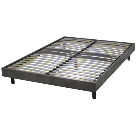 Sommier + jeu de pieds 140x190 Decokit 2x18 lattes Béton - Gris