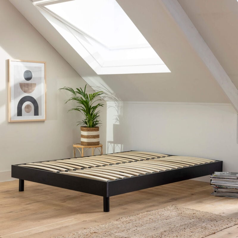 Sommier kit en bois massif noir 140x190
