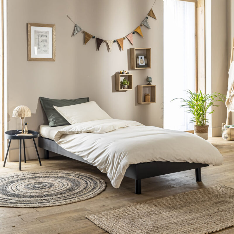 Sommier kit en bois massif noir 90x200