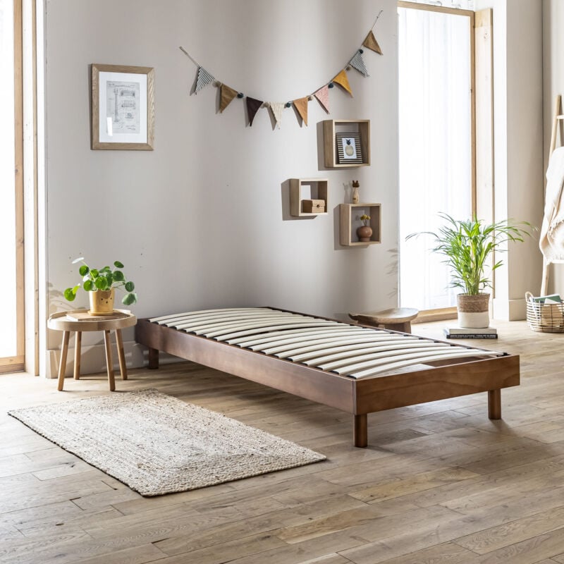 Sommier kit enfant en bois massif noisette 90x190