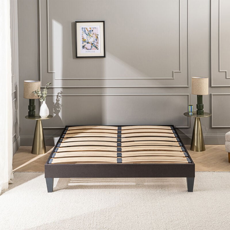 Literie Sommier à lattes en bois KIT15 90x200 cm Coloris Gris anthracite Livré en kit - Olympe