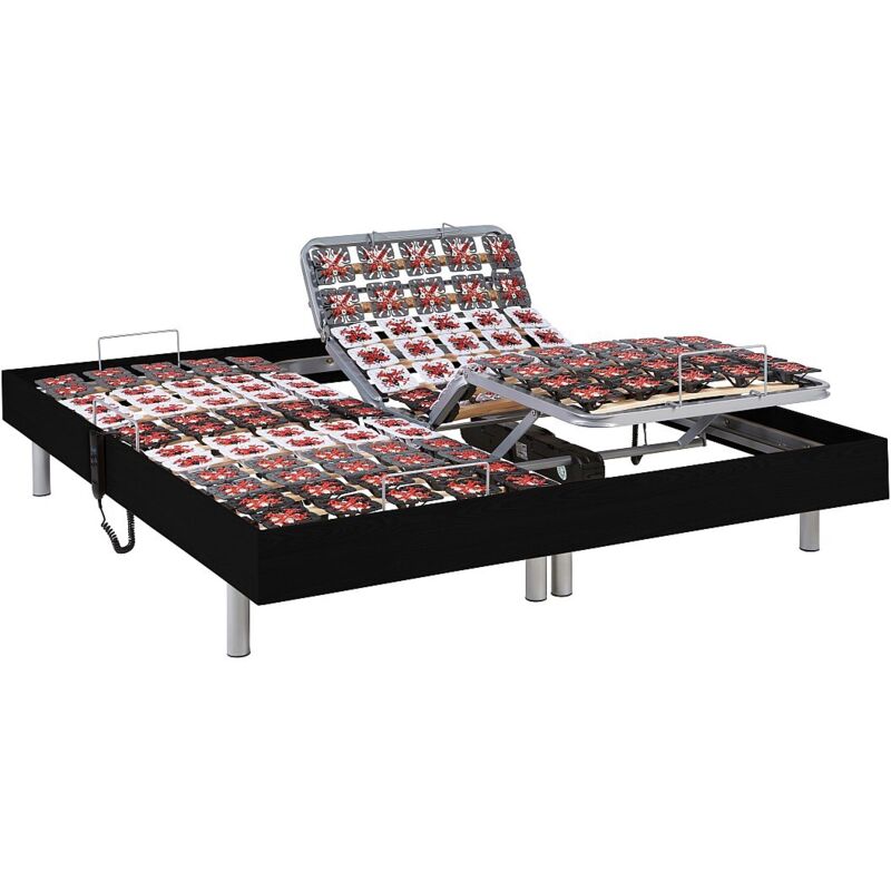 Vente-unique - Sommier électrique de relaxation déco 2x48 plots - 2 x 70 x 190 cm - Noir - nafuri de dreamea