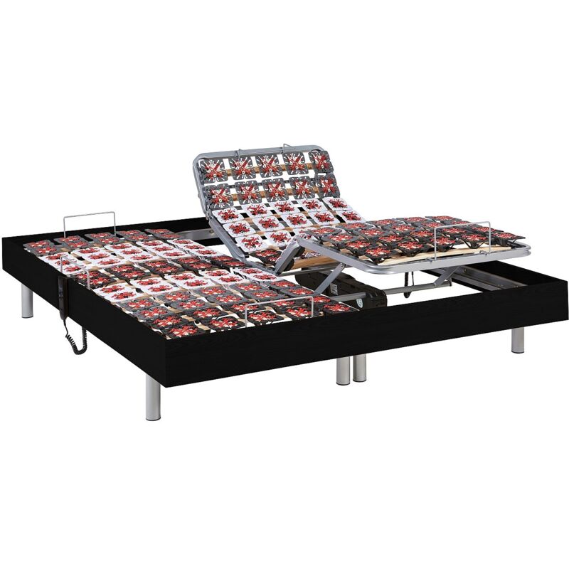 Vente-unique - Sommier électrique de relaxation déco 2x48 plots - 2 x 70 x 190 cm - Noir - nafuri de dreamea