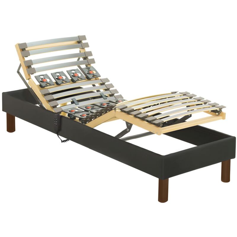 Vente-unique - Sommier électrique de relaxation déco lattes et plots - 70 x 190 cm - Tissu - Anthracite - forenza de dreamea