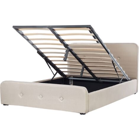 Sommier Lit Double avec Rangement 160 x 200 cm en Tissu Beige Style Moderne Rennes