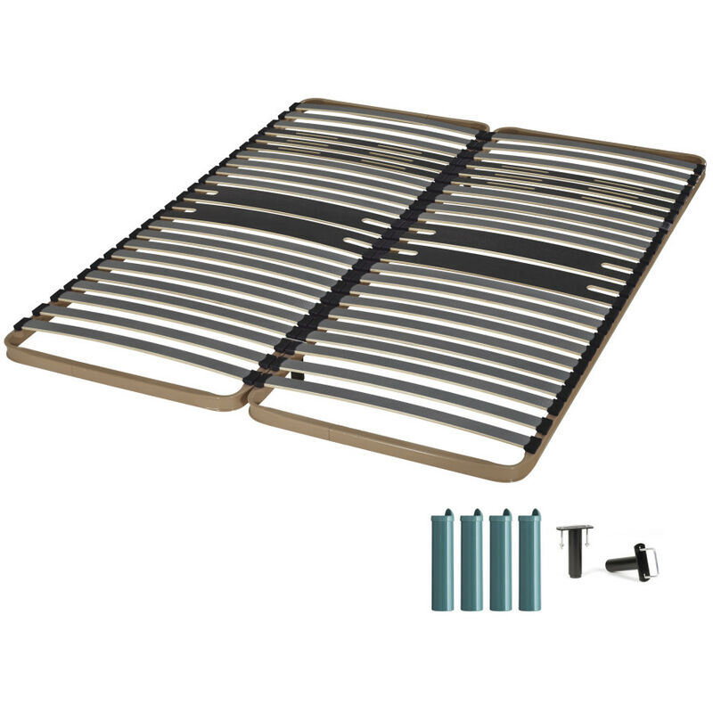 Ebac Literie - Sommier à lattes + pieds 2x90x200 C322 - 46 lattes bois - Fabrication française
