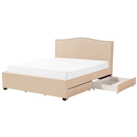 Sommier pour Lit Double avec Rangement 180 x 200 cm en Tissu Beige Montpellier - Beige