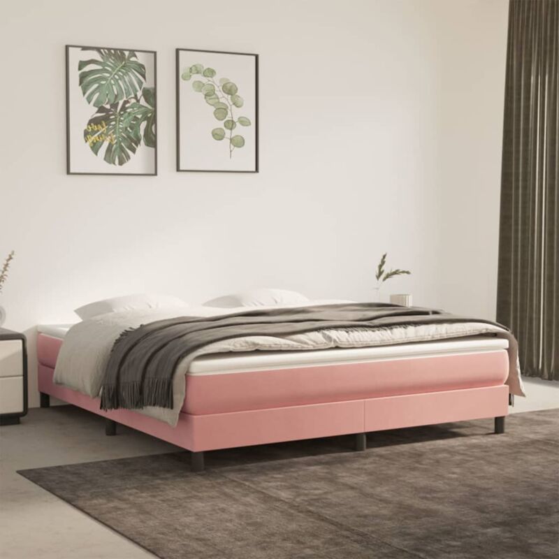 sommier à ressorts de lit cadre à lattes pour lit adulte rose 160x200 cm velours fr28391