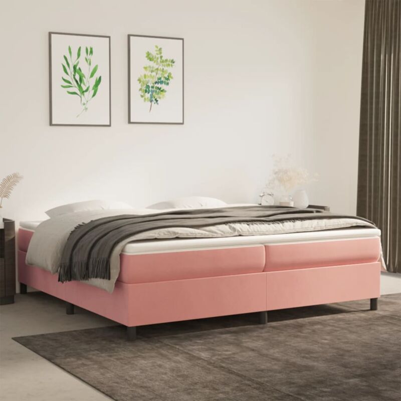 Maison Chic – Sommier à ressorts 200x200 cm – Cadre à lattes en velours rose – Conception robuste avec lattes en contreplaqué – Lit adulte confortable