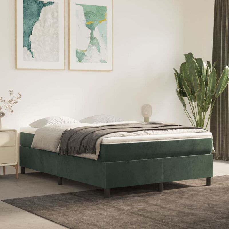 Maison Chic - Sommier à ressorts de lit Cadre à lattes pour Lit adulte Vert foncé 140x190 cm Velours 10593