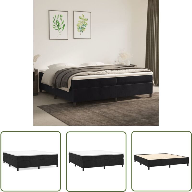 Doc&et² - The Living Store Cadre de lit sans matelas noir 200x200 cm velours - Cadre De Lit - Lit Double - Lit Velours - Literie - Meuble Chambre