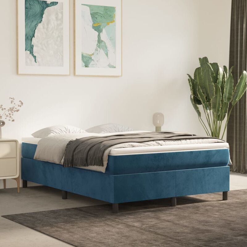 Sommier à ressorts de lit - Sommier pour Adulte et Enfant - Bleu foncé 140x190 cm Velours BV539558