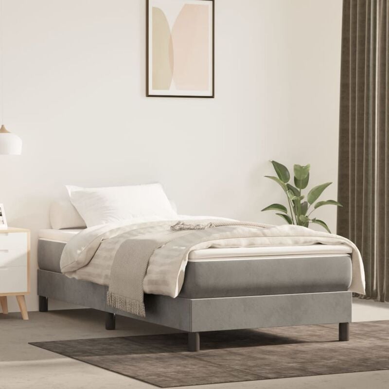 Sommier à ressorts de lit - Sommier pour Adulte et Enfant - Gris clair 90x200 cm Velours BV769843