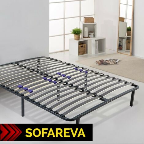 Sommier SomKit à lattes réglables 160x200 cm – Métal laqué époxy – Lattes en peuplier – Hauteur pieds 25 cm – Confort optimal – Sofareva